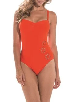 Makramee Träger Badeanzug CHATON Von Nicole Olivier -MAISON LEJABY Verkaufsgeschäft badeanzug chaton koralle nicole olivier 1