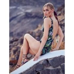 Triangel-Badeanzug EXOTIC LEAVES Schwarz Grün Von Fürstenberg