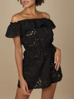 Baumwolle Lochspitze Sommerkleid GLADYS Schwarz Von Marjolaine -MAISON LEJABY Verkaufsgeschäft baumwolle lochspitze sommerkleid gladys 7gla0201 schwarz marjolaine 2