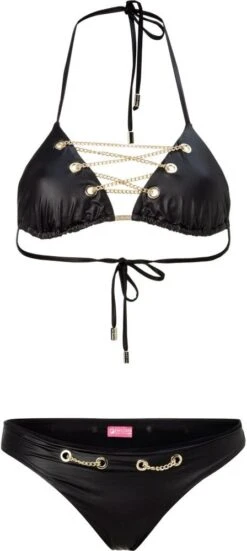 Triangel Bikini LACE UP BOUND BLACK LEATHER Von Eniqua -MAISON LEJABY Verkaufsgeschäft bikini lace up bound black leather eniqua 3 1