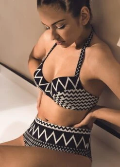 Neckholder Bikini MELBA-MELODIE Schwarz-creme Von Nicole Olivier -MAISON LEJABY Verkaufsgeschäft bikini schwarz weiss melba melodie nicole olivier 1