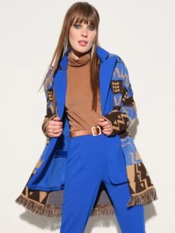 Jacke ETHNO PRINT KURZ Mit Fransen Von Fiori Di Chiara -MAISON LEJABY Verkaufsgeschäft jacke lang etnico blau 303 05 fiori ethno fiori di chiara 2