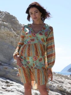 Seidenbatist Tunikakleid GINEVRA MENTA Grün-orange Von Laetitia Beachwear 14 Seidenbatist Tunikakleid GINEVRA MENTA Grün-orange Von Laetitia Beachwear -MAISON LEJABY Verkaufsgeschäft kaftan mint g133 laetitia 9
