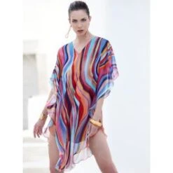 Chiffon Kaftan MULTICOLOR WAVES Bunt Von Luna Di Seta