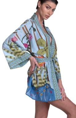 Kimono JUNGLE ATTITUDE Von Pin-Up Stars -MAISON LEJABY Verkaufsgeschäft kimono baumwolle jungle attitude blau pa110a pin up stars 2 2