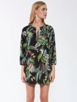 Viscose Tunika EXOTIC LEAVES Schwarz Grün Von Fürstenberg -MAISON LEJABY Verkaufsgeschäft kleid schwarz bunt 245 31552 fuerstenberg