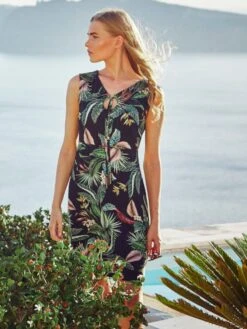 Viscose Strandkleid EXOTIC LEAVES Schwarz Grün Von Fürstenberg -MAISON LEJABY Verkaufsgeschäft kleid schwarz bunt245 30332 fuerstenberg 1