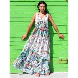 Seidenbatist Strandkleid FANTASIA BIANCO Weiß Grün Von Laetitia Beachwear 3 Seidenbatist Strandkleid FANTASIA BIANCO Weiß Grün Von Laetitia Beachwear