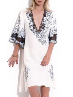 Sommerkleid Mit Hohlsaum-Stickerei BIANCO Von Chiara Fiorini -MAISON LEJABY Verkaufsgeschäft kleid weiss schwarz cf9845 chiara fiorini