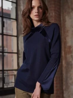 Merino Wolle-Seide KRAGEN-SHIRT No. 2 Dunkelblau Von Oscalito -MAISON LEJABY Verkaufsgeschäft langarm shirt wolle seide 6498 dunkelblau oscalito 2 1