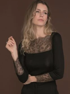 Merinowolle Seide U-BOOT SHIRT Schwarz Von Artimaglia -MAISON LEJABY Verkaufsgeschäft langarmshirt wolle seide 77404 ml schwarz artimaglia