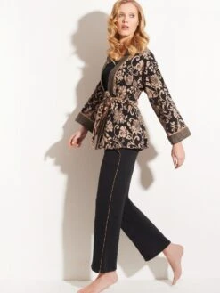 Jacke JACQUARD Schwarz-zimt Von Chiara Fiorini -MAISON LEJABY Verkaufsgeschäft loungewear kuschel cotton g9611 cf1911 chiara fiorini
