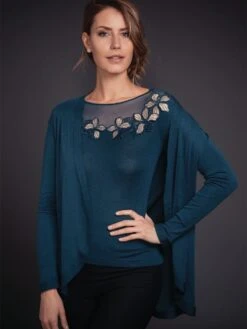 Merinowolle-Seide CARDIGAN Strickjacke Von Artimaglia 23 Merinowolle-Seide CARDIGAN Strickjacke Von Artimaglia -MAISON LEJABY Verkaufsgeschäft merino wolle seide cardigan 28204 petrol artimaglia 2 1