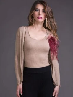 Merinowolle-Seide CARDIGAN Gerippt Von Artimaglia -MAISON LEJABY Verkaufsgeschäft merino wolle seide cardigan 43804 sand artimaglia 4 1 2