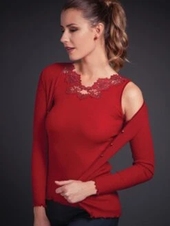 Merinowolle-Seide CARDIGAN Gerippt Von Artimaglia -MAISON LEJABY Verkaufsgeschäft merino wolle seide top 20505 rot artimaglia 3 4 1 2