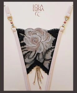 Lola Luna String VALIA OPEN Schwarz-rosé Ouvert -MAISON LEJABY Verkaufsgeschäft ouvert string valia open lola luna