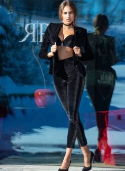 Samt Jacke Mit Spitze Schwarz Von Ambra -MAISON LEJABY Verkaufsgeschäft samt jacke schwarz 5155 ambra