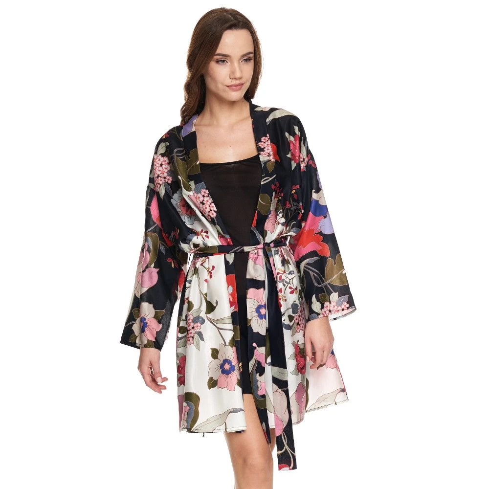 Seide-Baumwolle Kimono FELICIA Schwarz Bunt Von Gattina 4 Seide-Baumwolle Kimono FELICIA Schwarz Bunt Von Gattina – Bild 2