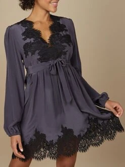 100% Crepe-Seide Blusenkleid INDISCRETE Dunkelgrau Von Marjolaine -MAISON LEJABY Verkaufsgeschäft seide georgette kleid indiscrete 3ind0501 graphit schwarz marjolaine 3