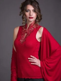 Merinowolle-Seide Stehkragen TOP Mit Spitze Von Artimaglia -MAISON LEJABY Verkaufsgeschäft seide merino shirt top 7031 69405 rot artimaglia