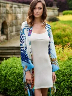 Seide-Baumwolle Kimono LIV Weiß Bunt Von Gattina -MAISON LEJABY Verkaufsgeschäft seide morgenmantel liv unterkleid pure 387003 391597 gattina