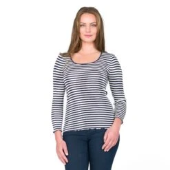 Seide-Baumwolle Langarm-Shirt ARONA Schwarz Oder Blau Von Gattina -MAISON LEJABY Verkaufsgeschäft seide ringel top arona marine blau 81203 gattina 5