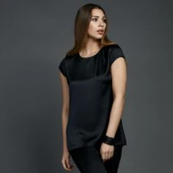 Stretchseide T-Shirt PROFUMO D'ORO Von Gattina -MAISON LEJABY Verkaufsgeschäft seide t shirt 384686 schwarz gattina