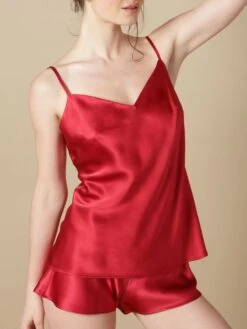 Seidentop 100% Seide ODON Satin Von Marjolaine -MAISON LEJABY Verkaufsgeschäft seide top odon rot soie unie marjolaine 9 1 1