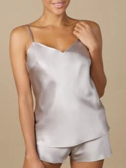 Seidentop 100% Seide ODON Satin Von Marjolaine -MAISON LEJABY Verkaufsgeschäft seide top odon silber soie unie marjolaine 2 1 2 1