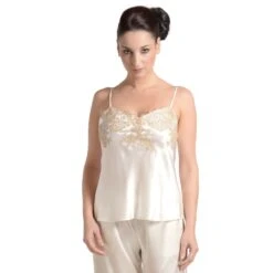 100% Seide Seidentop RARE Mit Spitze Von Marjolaine -MAISON LEJABY Verkaufsgeschäft seidentop rare champagner beige marjolaine