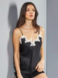 100% Seidentop SATIN + LACE Kurz Von Eva B. Bitzer -MAISON LEJABY Verkaufsgeschäft seidentop satin lace 29314470 schwarz weiss bitzer 1