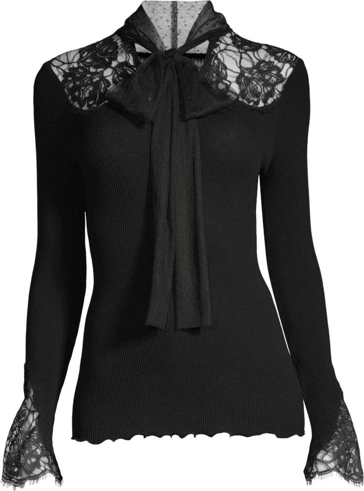 Merinowolle-Seide KRAGEN-SHIRT Gerippt Schwarz Von Oscalito 7 Merinowolle-Seide KRAGEN-SHIRT Gerippt Schwarz Von Oscalito – Bild 5