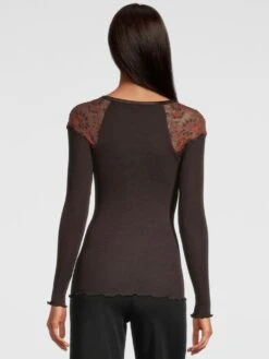 Merino Wolle-Seide LANGARMSHIRT Gerippt Mokka Calais Spitze Von Oscalito -MAISON LEJABY Verkaufsgeschäft shirt langarm leavers spitze moka 6624 oscalito 2