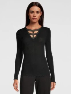 Merinowolle-Seide LANGARM SHIRT Gerippt Schwarz Von Oscalito 9 Merinowolle-Seide LANGARM SHIRT Gerippt Schwarz Von Oscalito -MAISON LEJABY Verkaufsgeschäft shirt langarm lurex spitze schwarz 6661 oscalito