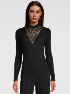 Merinowolle-Seide Stehkragen Shirt Gerippt Schwarz Von Oscalito -MAISON LEJABY Verkaufsgeschäft shirt langarm turtleneck tuellkragen schwarz 6668 oscalito