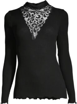 Merinowolle-Seide Stehkragen Shirt Gerippt Schwarz Von Oscalito -MAISON LEJABY Verkaufsgeschäft shirt langarm turtleneck tuellkragen schwarz 6668 oscalito 4