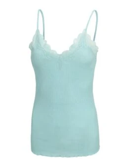 70% Seide 30% Baumwolle Träger-Top RIPP Von Eva B. Bitzer -MAISON LEJABY Verkaufsgeschäft spaghetti top crystal blue 27338213 jersey rip eva b bitzer