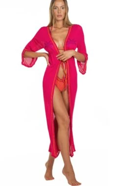 Strandmantel Lang LUREX PALME Fuchsia Pink Von Pin-Up Stars -MAISON LEJABY Verkaufsgeschäft strand mantel pb172a rot pin up stars