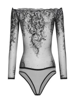 Langarm-Body ARABESQUE Tüll Schwarz Von Cadolle 14 Langarm-Body ARABESQUE Tüll Schwarz Von Cadolle -MAISON LEJABY Verkaufsgeschäft tuell body arabesque velours floque noir 4086dl cadolle 2