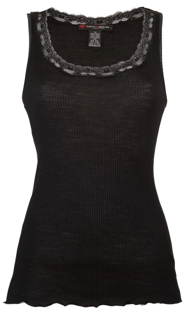 Merinowolle-Seide UNTERHEMD Gerippt Mit Spitze Von Artimaglia 6 Merinowolle-Seide UNTERHEMD Gerippt Mit Spitze Von Artimaglia – Bild 4